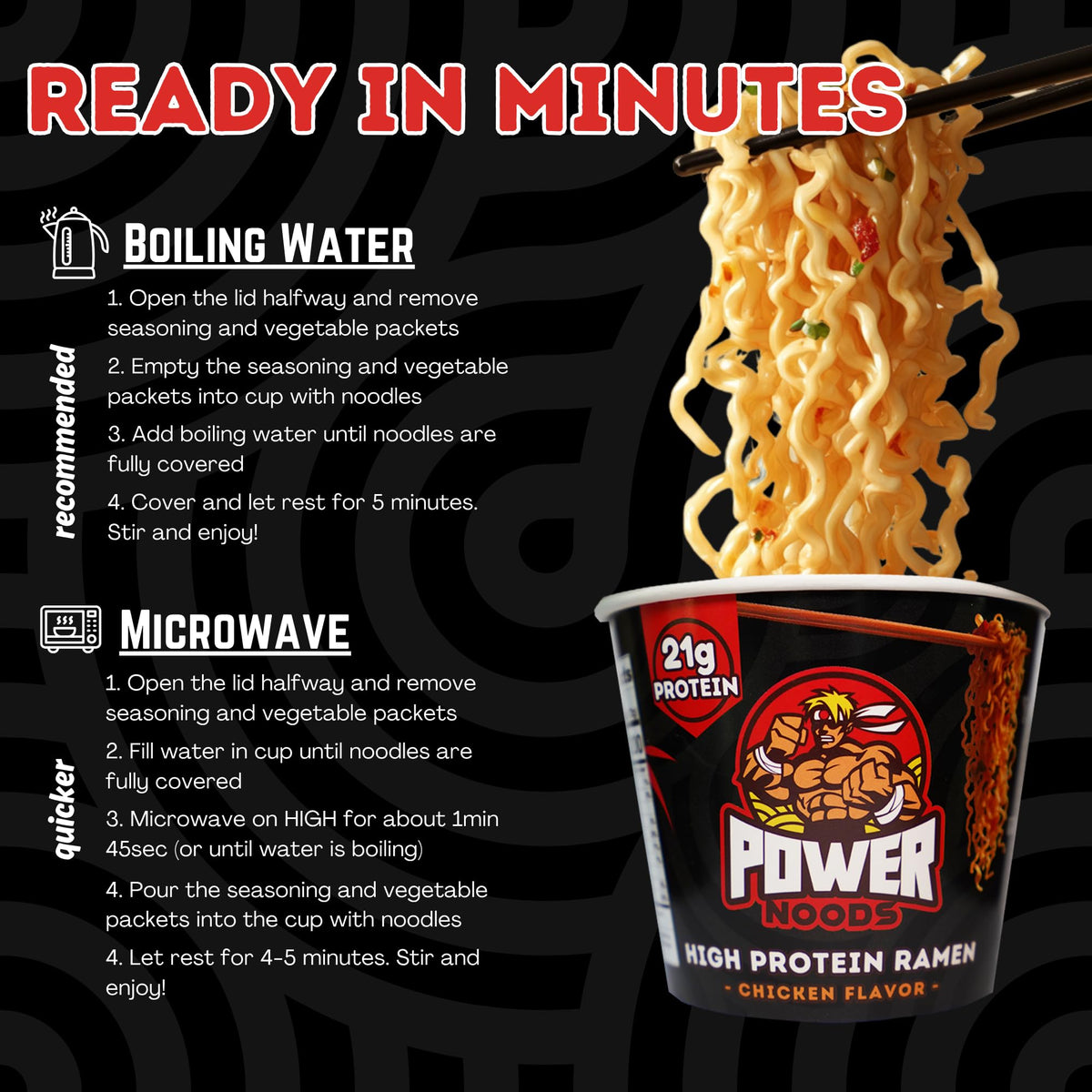 Power Noods High Protein Ramen Noodles - 12 or 6 Pack | Plant-Based Instant Meal