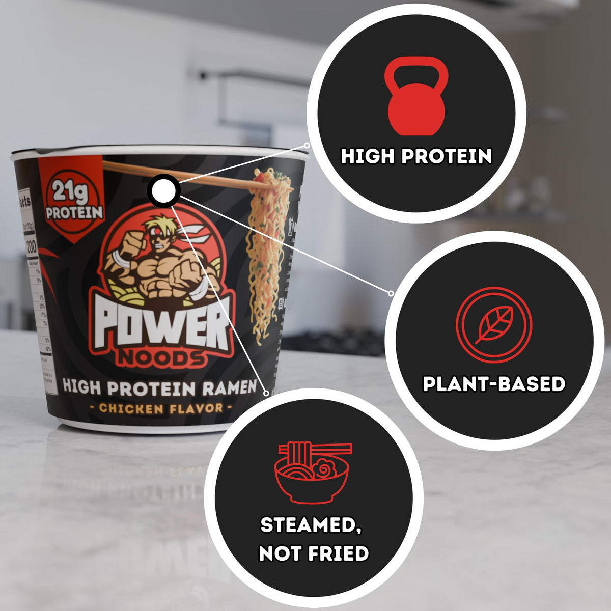 Power Noods High Protein Ramen Noodles - 12 or 6 Pack | Plant-Based Instant Meal