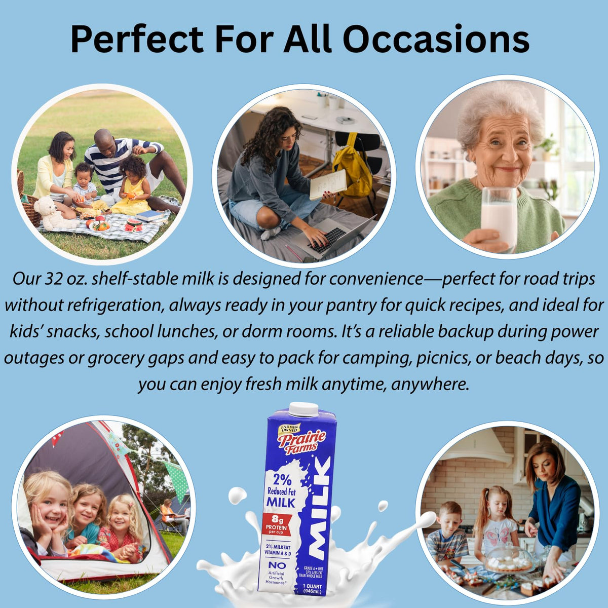 Prairie Farms 2% Shelf-Stable Milk (Boxed UHT) with Vitamin D — 4 Quart Pack, USA Made