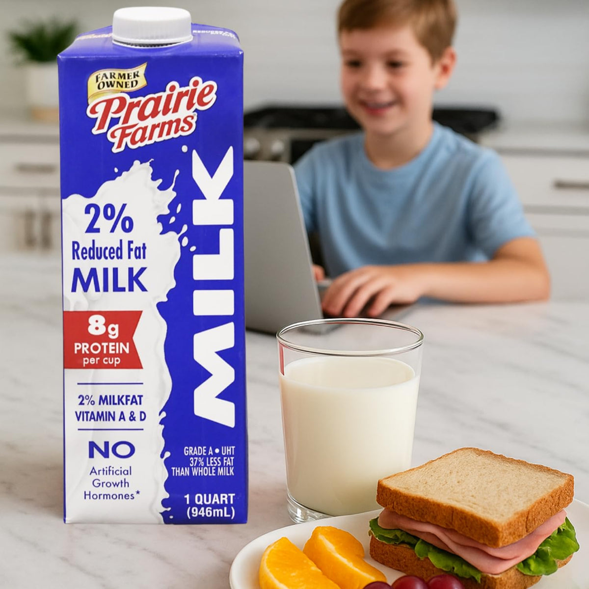 Prairie Farms 2% Shelf-Stable Milk (Boxed UHT) with Vitamin D — 4 Quart Pack, USA Made