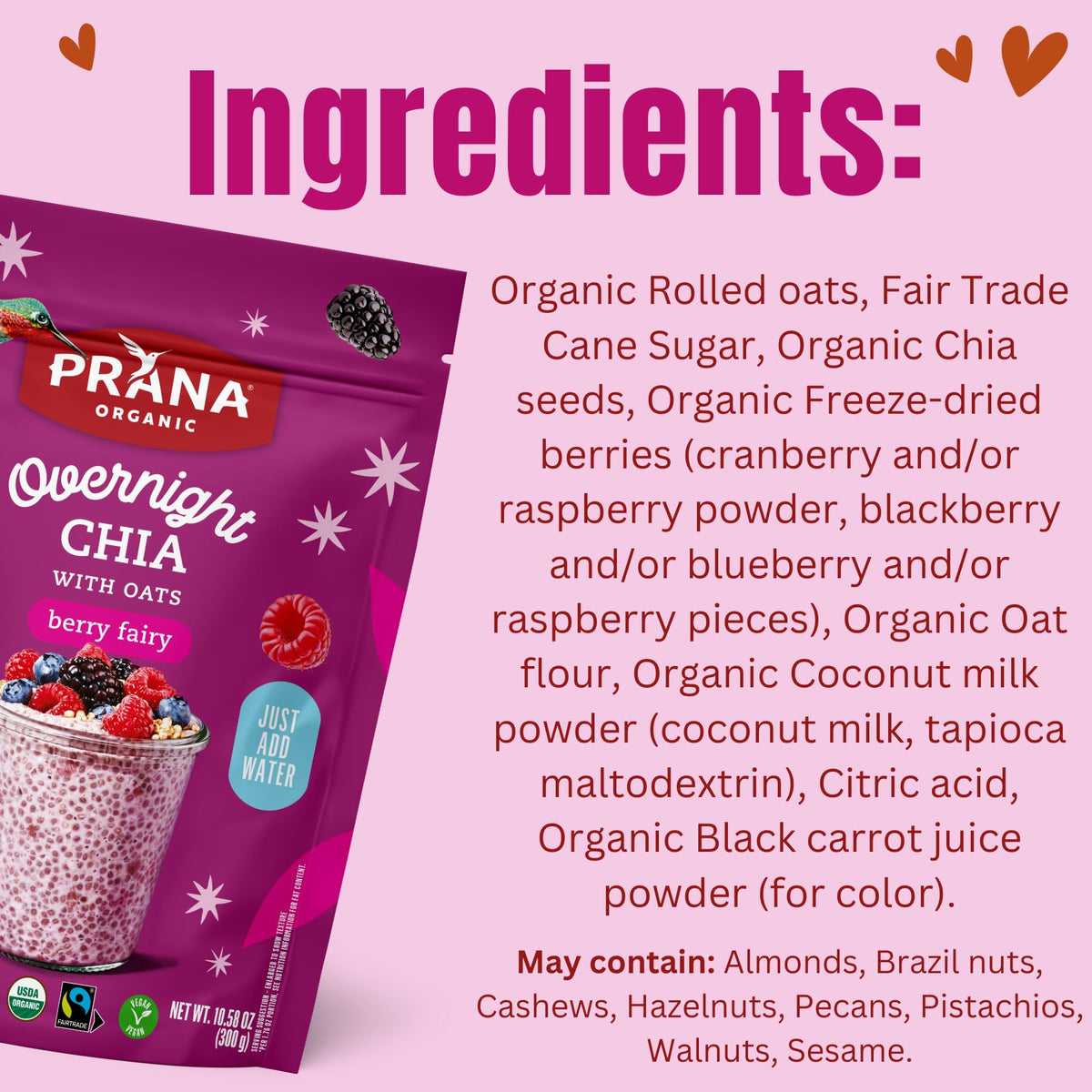 Prana Organic Overnight Chia with Oats Berry Fairy – Vegan, Non-GMO Breakfast, 6-Pack