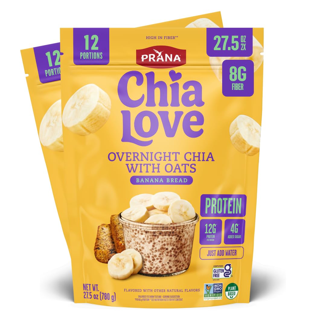 Prana Chialove Overnight Chia with Oats – Banana Bread, 12g Protein, Low Sugar (2 Pack)