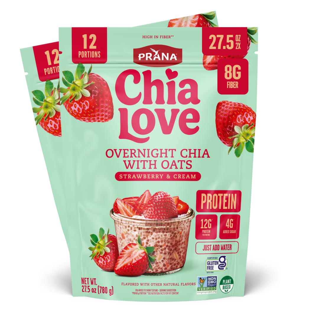 Prana Chialove Overnight Chia with Oats – Strawberry & Cream | 12g Protein