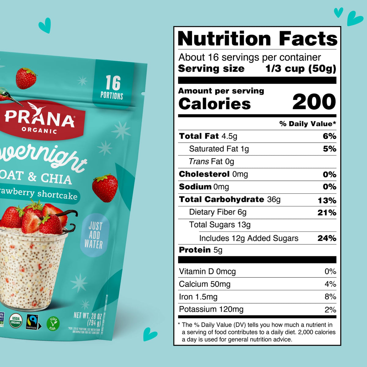 Prana Organic Overnight Chia with Oats Strawberry Shortcake – 2 Pack | Vegan, Non-GMO, Ready-to-Eat Breakfast