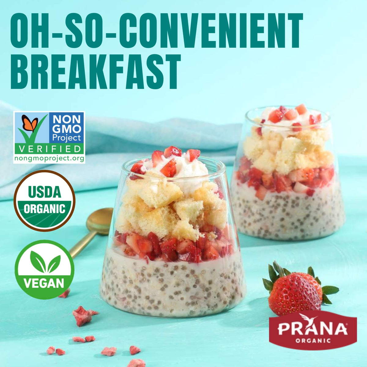 Prana Organic Overnight Chia with Oats Strawberry Shortcake – 2 Pack | Vegan, Non-GMO, Ready-to-Eat Breakfast
