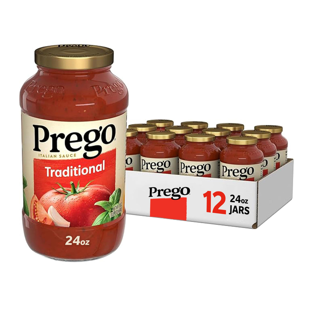 Prego Traditional Pasta Sauce, 24 oz Jar (Case of 12) – Gluten Free, Vegan, No MSG