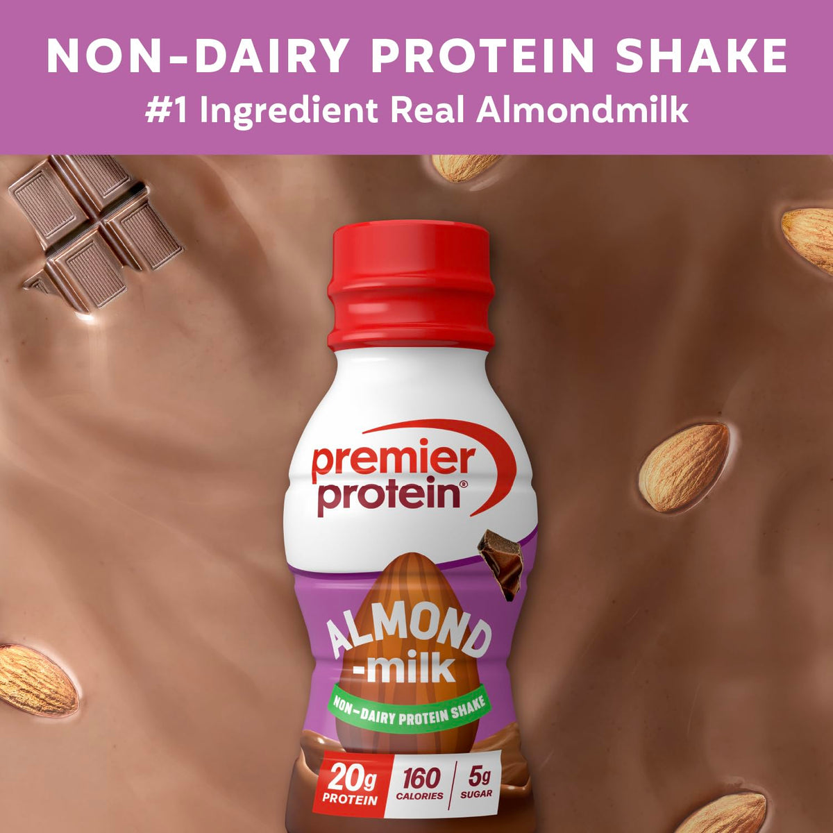 Premier Protein Almondmilk Shake – Chocolate, 20g Protein, Non-Dairy, 11.5 fl oz, 12 Count
