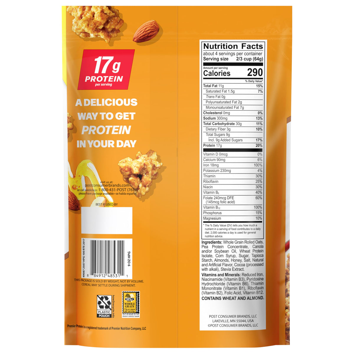 Premier Protein Honey Almond Granola — 9 oz Stand-Up Bags (Pack of 5) | High-Protein Crunch for Yogurt or On-The-Go
