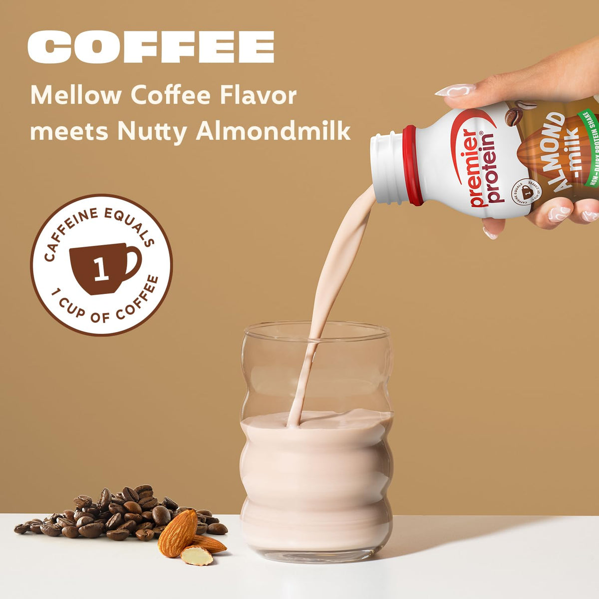 Premier Protein Non-Dairy Coffee Almondmilk Shake with Caffeine — 20g Protein, 5g Sugar, 11.5 Fl Oz (12 Pack)