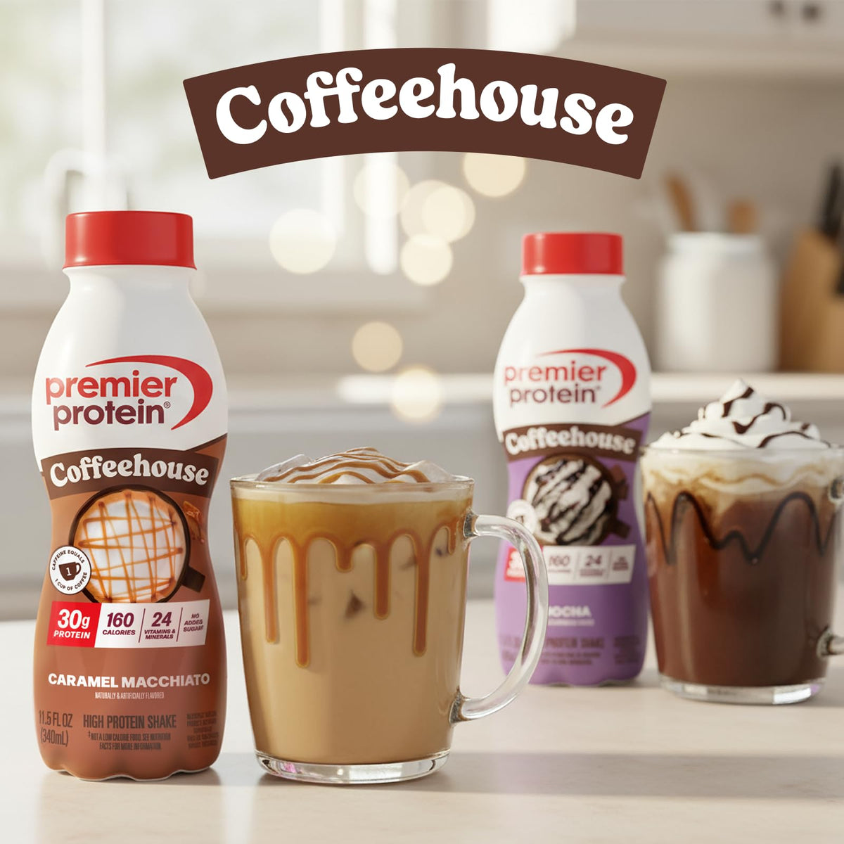 Premier Protein Coffeehouse Caramel Macchiato Shake – 30g Protein, Caffeine, No Added Sugar | 11.5 fl oz Bottle (12 Pack)