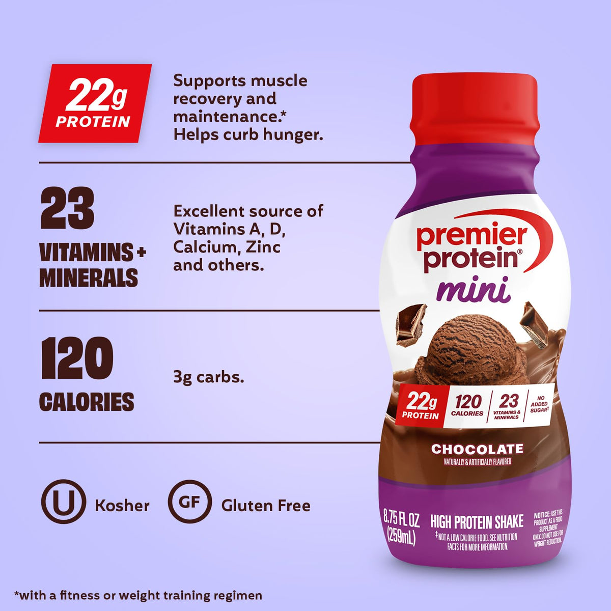 Premier Protein Shake MINIs – Chocolate, 22g Protein, 120 Calories, No Added Sugar, 8.75 fl oz, 12 Pack