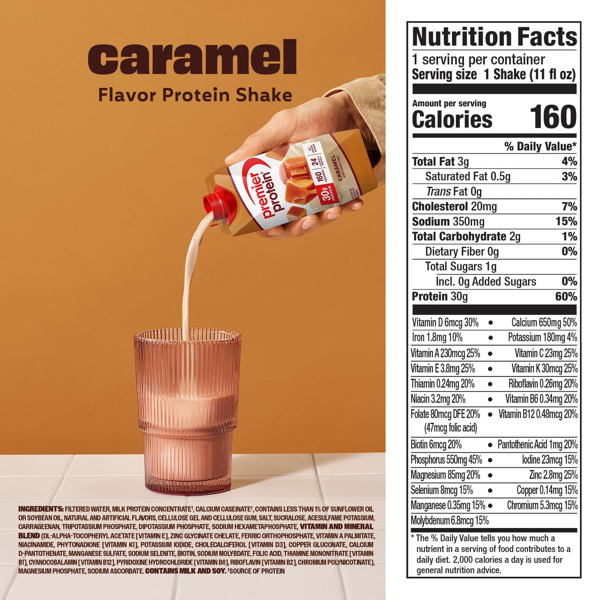 Premier Protein Shake Caramel – 30g Protein, 1g Sugar, 24 Vitamins & Minerals, 11 fl oz (12 Pack)