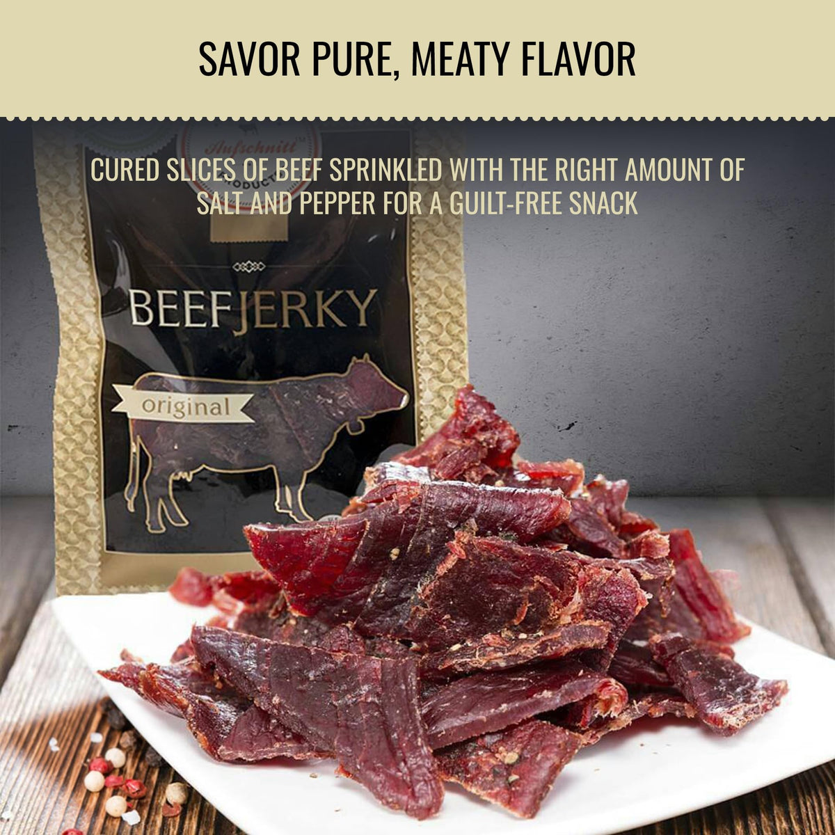 Aufschnitt Grass-Fed Beef Jerky - Low Sodium, Kosher Certified, Made in USA - 5 Pack Original - Keto Friendly