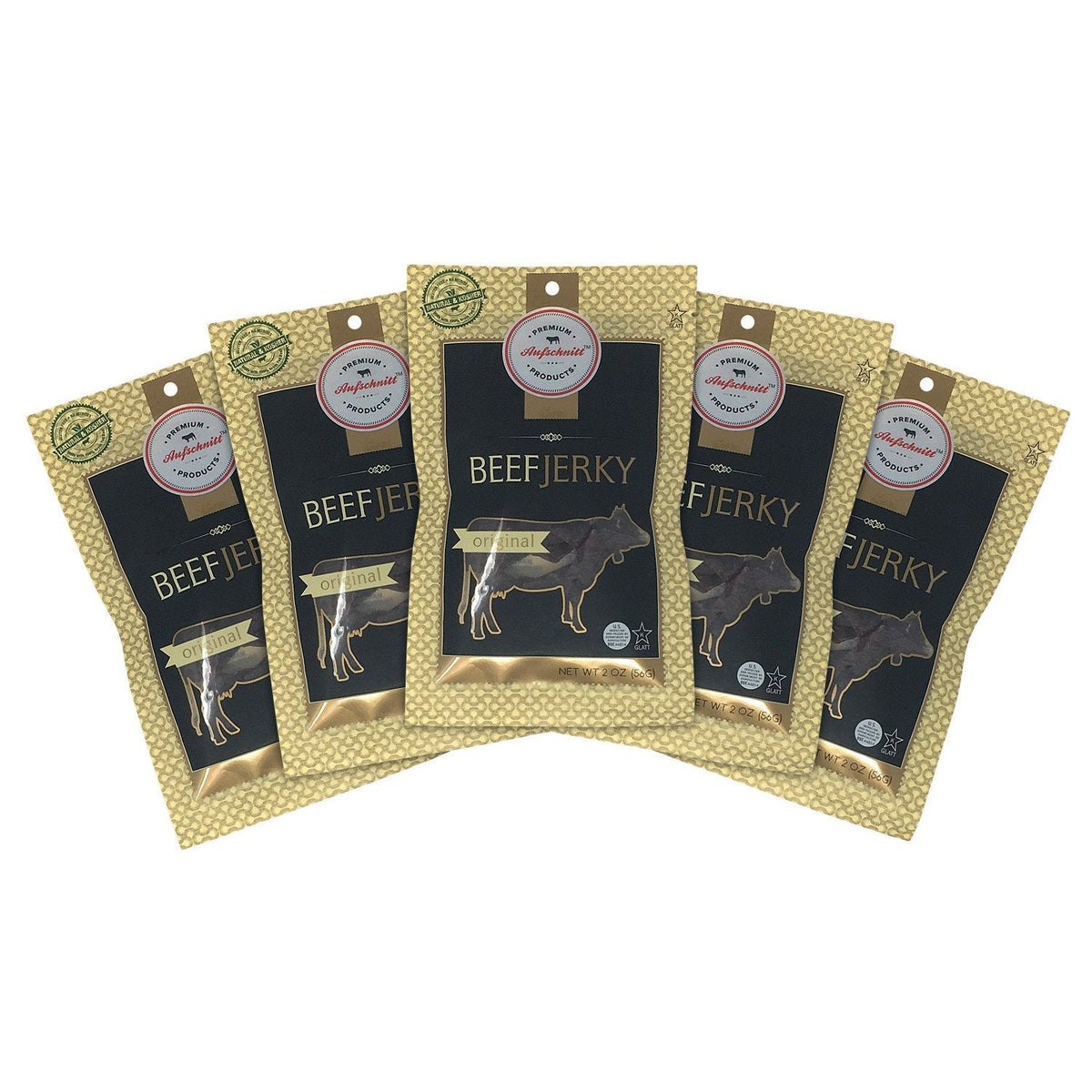 Aufschnitt Grass-Fed Beef Jerky - Low Sodium, Kosher Certified, Made in USA - 5 Pack Original - Keto Friendly