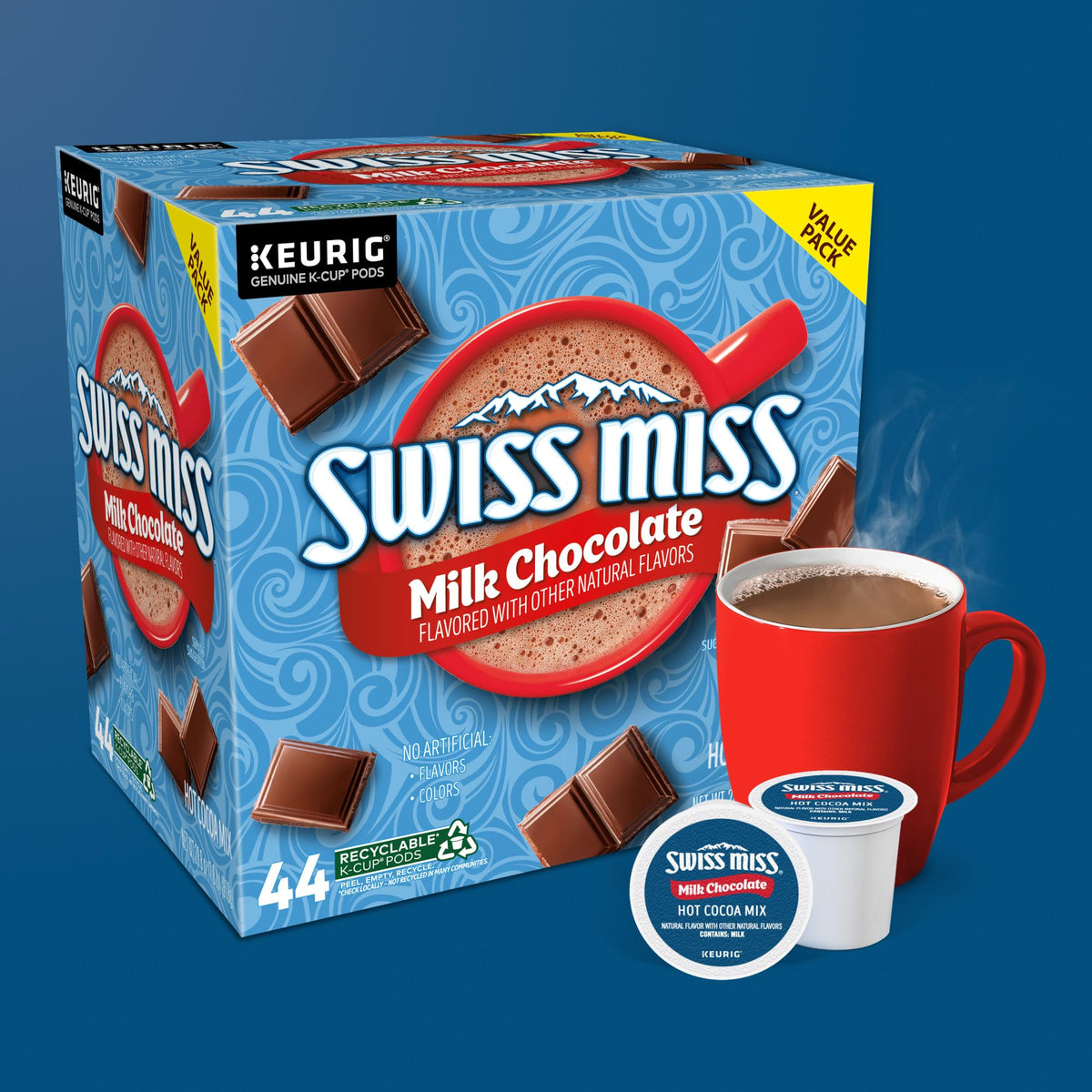 Swiss Miss Milk Chocolate Hot Cocoa K-Cup Pods – 44 Count, Keurig Compatible