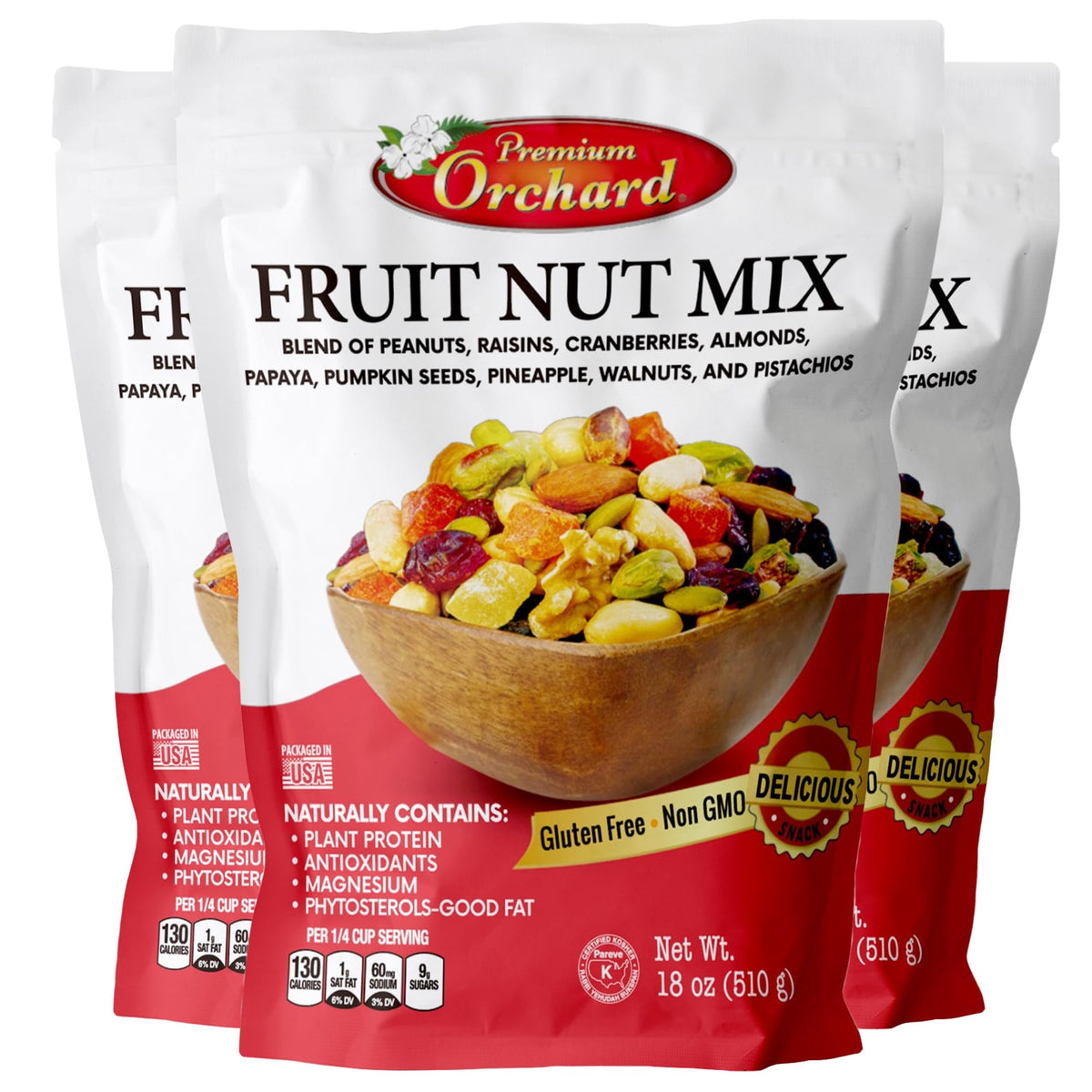 Premium Orchard Fruit Nut Mix Trail Mix – Gourmet Bulk Nuts & Dried Fruit (18oz, 3 Pack)