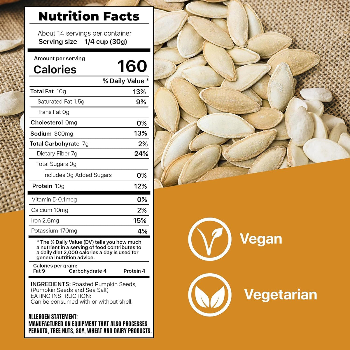 Premium Orchard Roasted Pumpkin Seeds in Shell with Sea Salt – Non-GMO Vegan Snack (Value Pack – 3 Bags)
