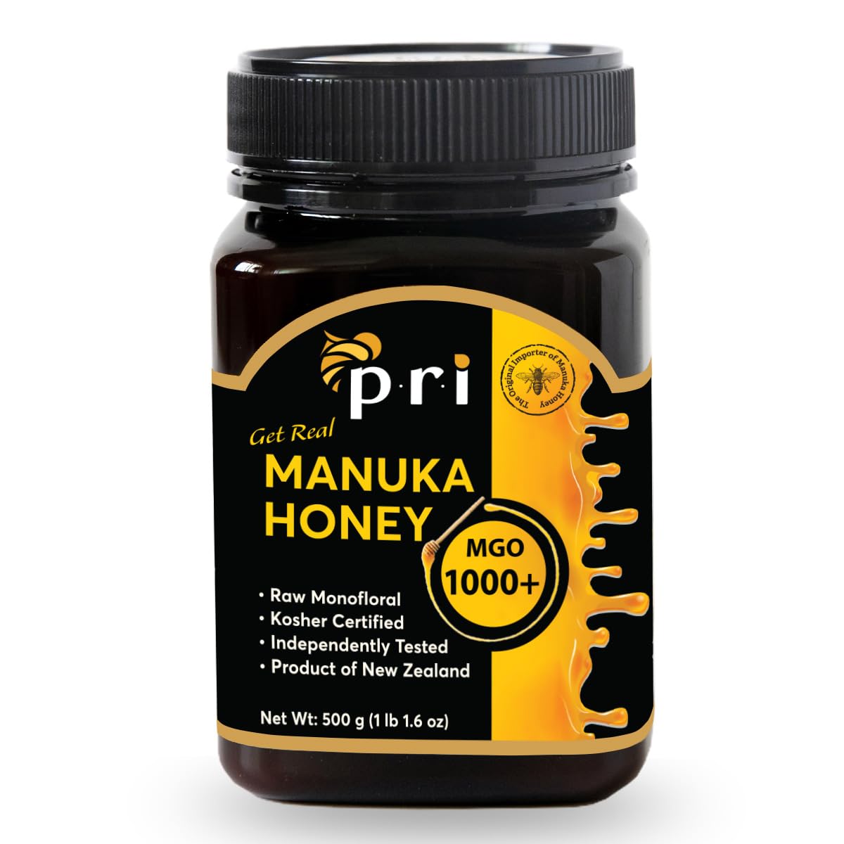 P.R.I Manuka Honey MGO 1000+ Ultra-Potent Monofloral NZ Honey – 500g, QR-Traceable, Cool-Processed