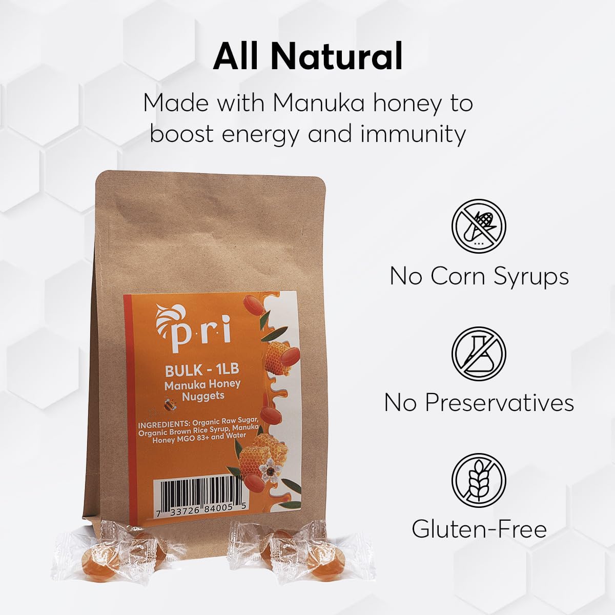 P.R.I Manuka Honey Nuggets – 1 lb Bulk Bag | Gluten Free, No Corn Syrup, NZ Made