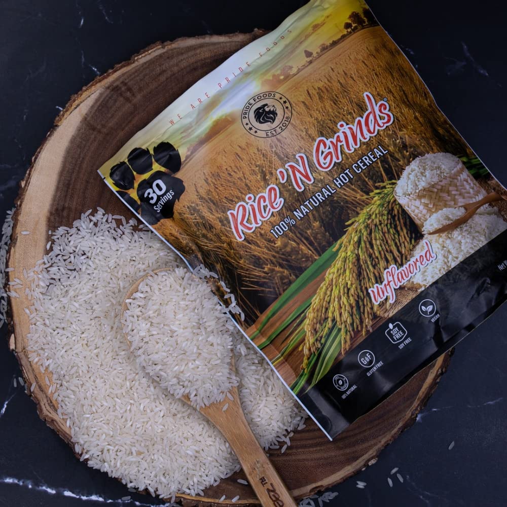 Pride Foods Rice 'N Grinds Hot Cereal - Gluten-Free, Non-GMO, Vegan, Unflavored Breakfast (30 Servings)