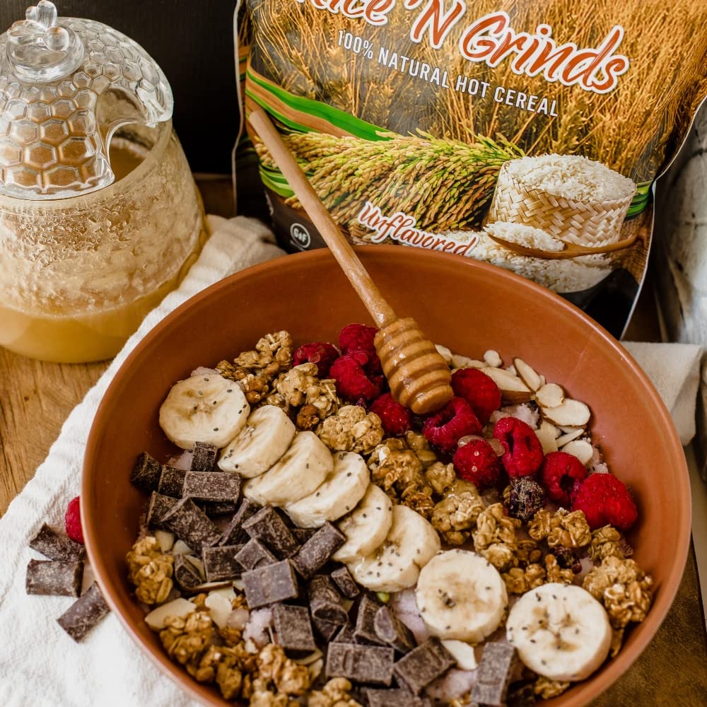 Pride Foods Rice 'N Grinds Hot Cereal - Gluten-Free, Non-GMO, Vegan, Unflavored Breakfast (30 Servings)