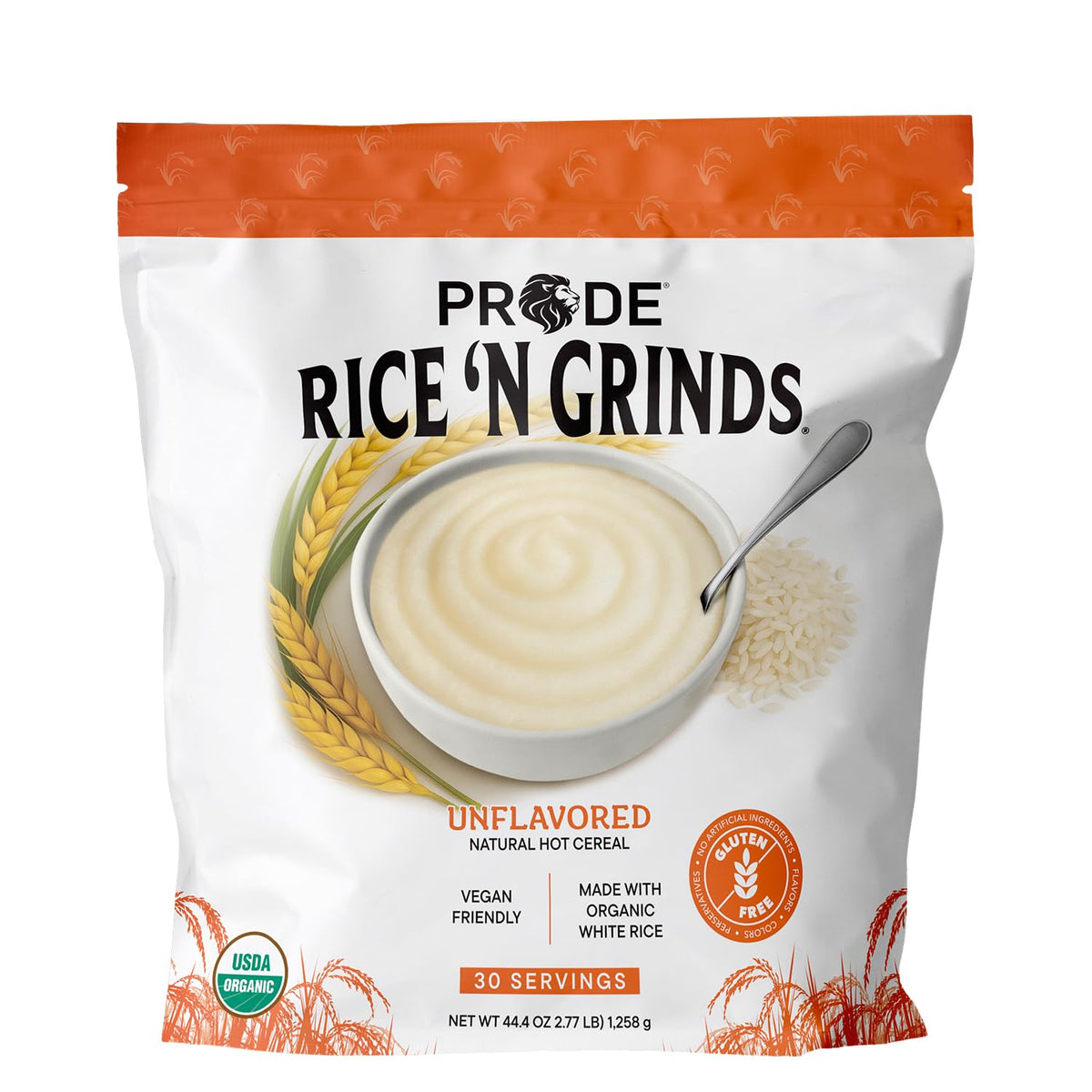 Pride Foods Rice 'N Grinds Hot Cereal - Gluten-Free, Non-GMO, Vegan, Unflavored Breakfast (30 Servings)