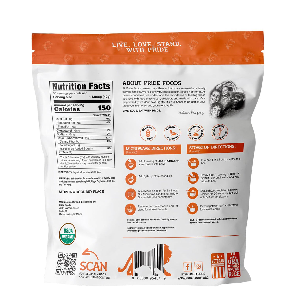 Pride Foods Rice 'N Grinds Hot Cereal - Gluten-Free, Non-GMO, Vegan, Unflavored Breakfast (30 Servings)