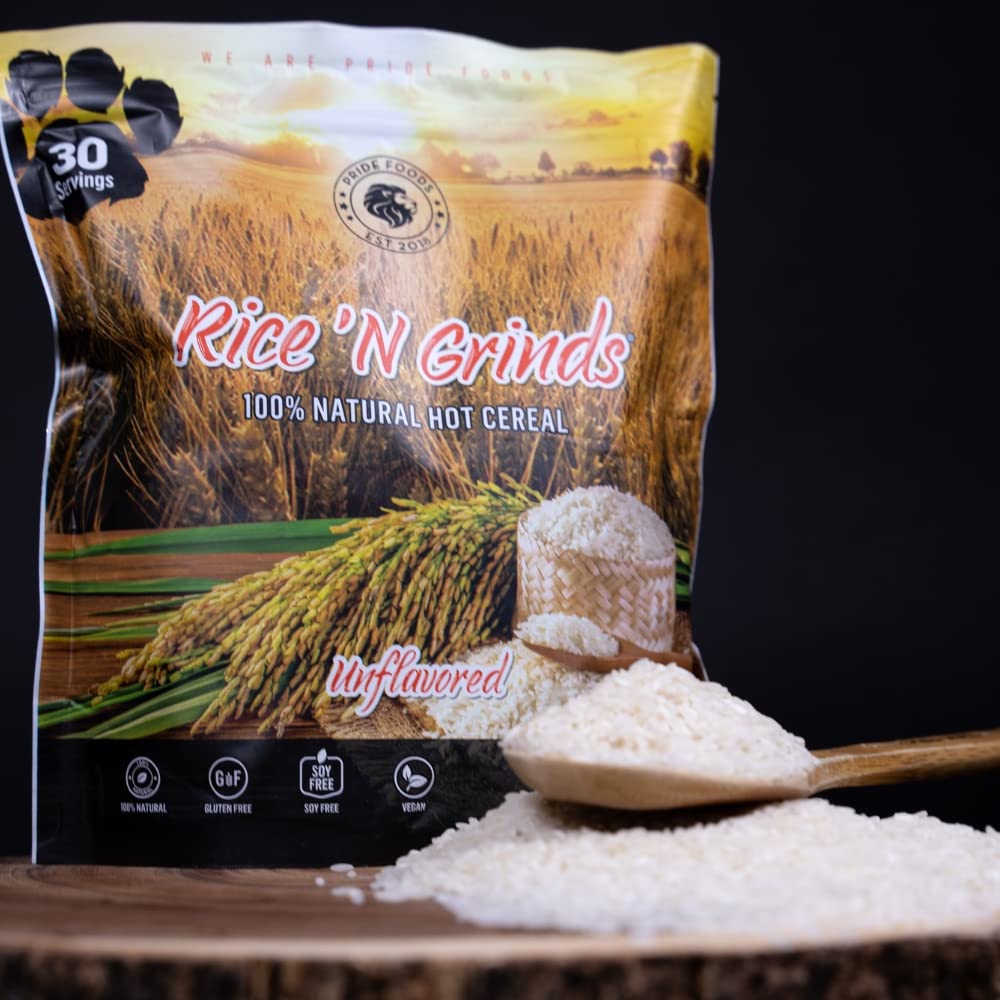 Pride Foods Rice 'N Grinds Hot Cereal - Gluten-Free, Non-GMO, Vegan, Unflavored Breakfast (30 Servings)