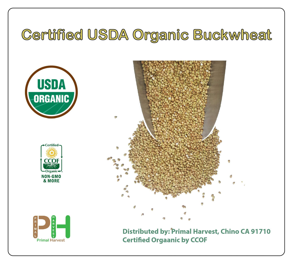 PRIMAL HARVEST Certified Organic Hulled Buckwheat Groats – 10 lb Bulk, Gluten Free & High Fiber