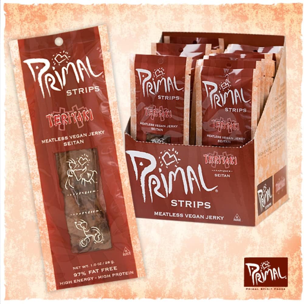 Primal Spirit Foods Vegan Jerky – Classic Teriyaki, 24 Pack, 1 oz – 10 g Plant-Based Protein, Non-GMO