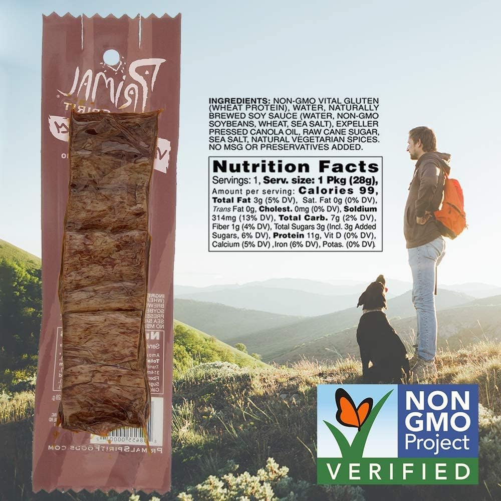 Primal Spirit Foods Vegan Jerky – Classic Teriyaki, 24 Pack, 1 oz – 10 g Plant-Based Protein, Non-GMO