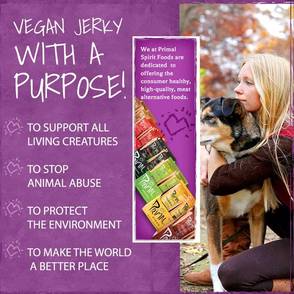Primal Spirit Foods Vegan Jerky – Classic Teriyaki, 24 Pack, 1 oz – 10 g Plant-Based Protein, Non-GMO