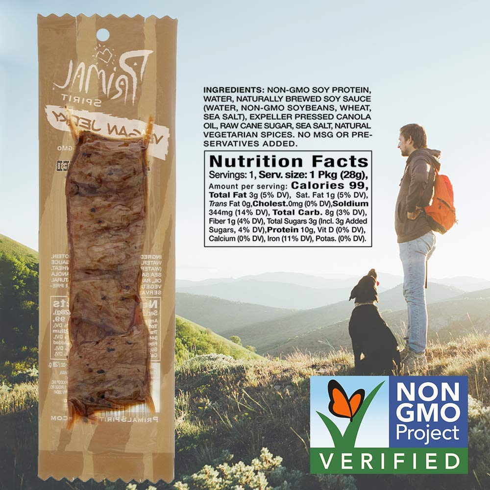 Primal Spirit Vegan Jerky – Classic Hickory Smoked, 10 g Plant-Based Protein, Non-GMO, No Preservatives (24 Pack)