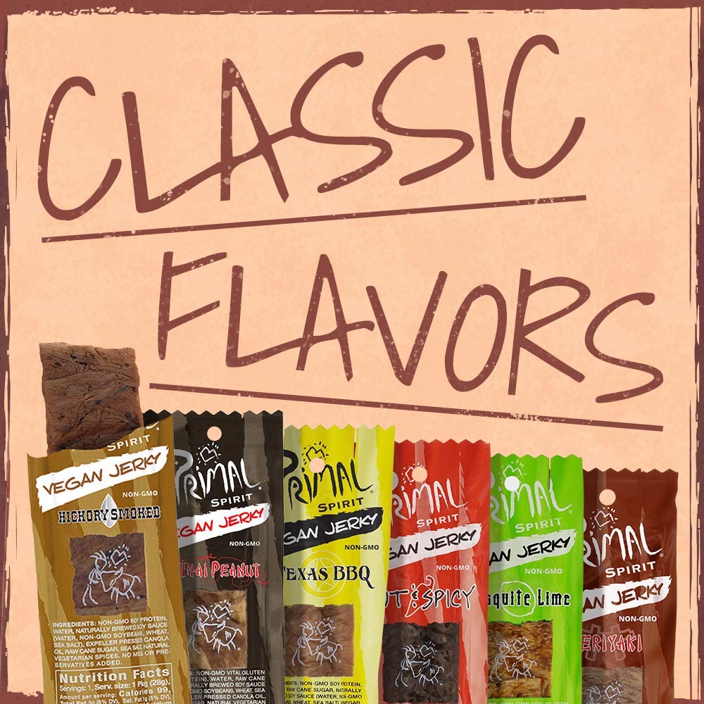 Primal Spirit Vegan Jerky – Classic Hickory Smoked, 10 g Plant-Based Protein, Non-GMO, No Preservatives (24 Pack)