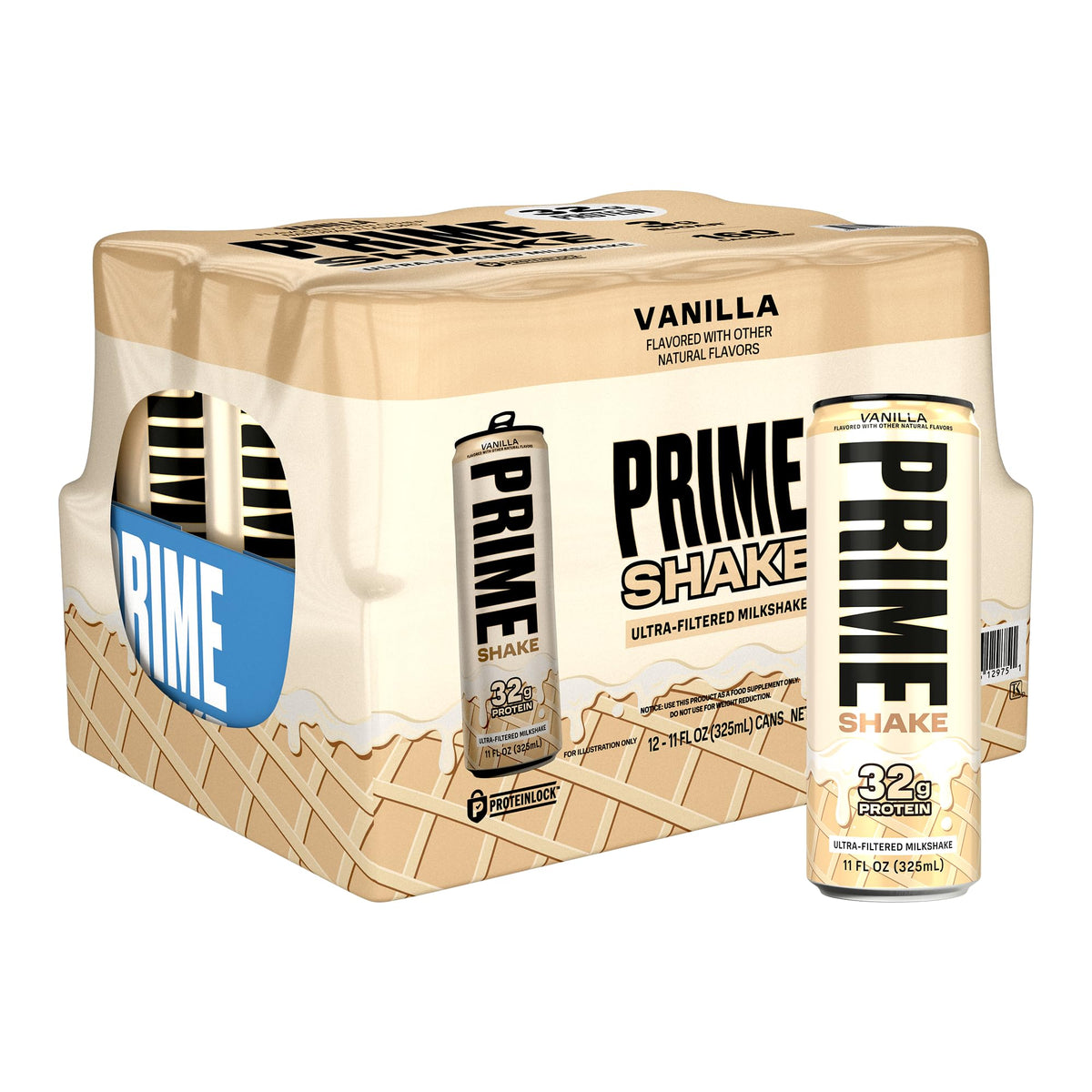 PRIME Shakes Vanilla – 32g Protein, Lactose-Free, 160 Cal, 11 oz RTD (12 Pack)