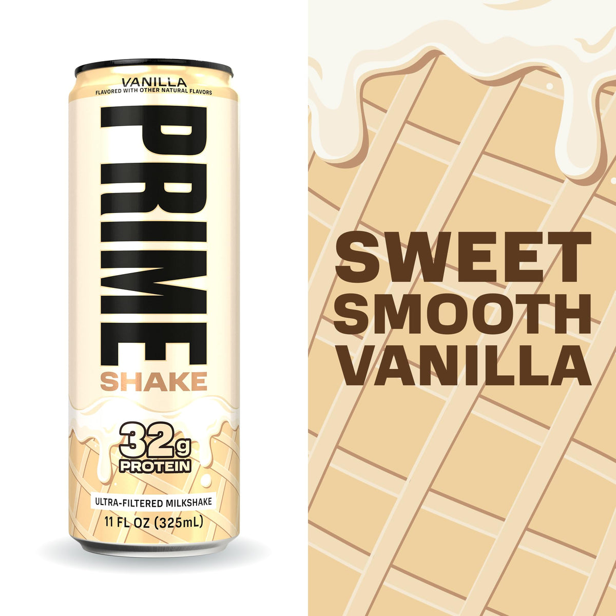 PRIME Shakes Vanilla – 32g Protein, Lactose-Free, 160 Cal, 11 oz RTD (12 Pack)
