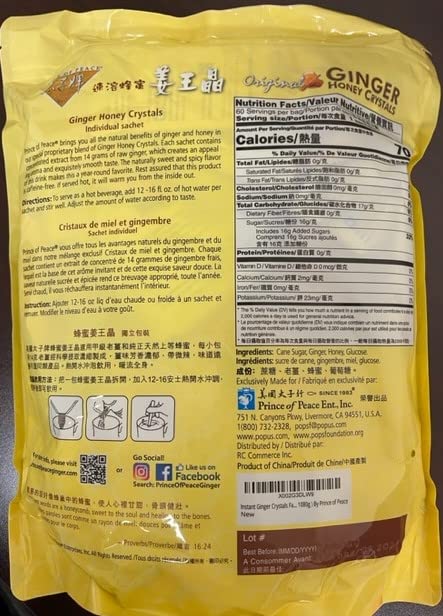 Prince of Peace Instant Ginger Honey Crystals – Family Value Pack, 60 Sachets