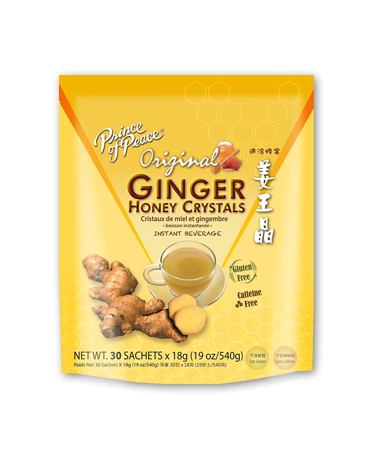 Prince Of Peace Instant Ginger Honey Crystals – 30 Count Bags (Pack of 4)