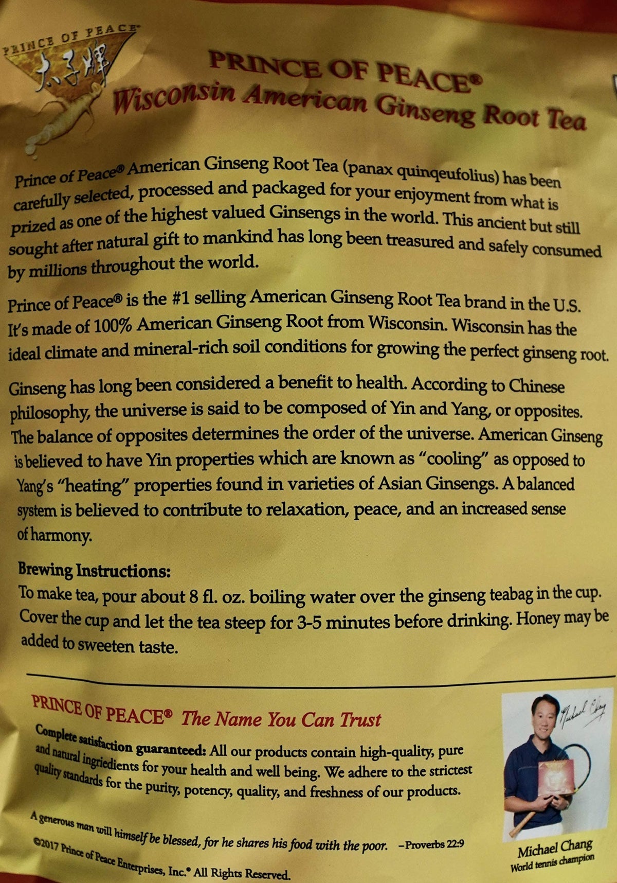 Prince Of Peace 100% Wisconsin Ginseng Tea - 80 Tea Bags