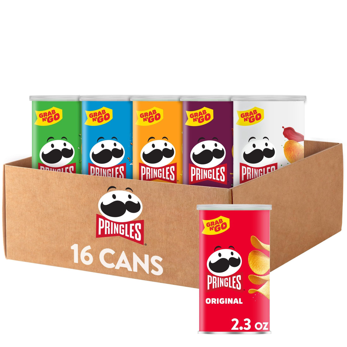 Pringles Potato Crisps Chips – Variety Pack (16 Cans) | Original, Sour Cream & Onion, BBQ & More