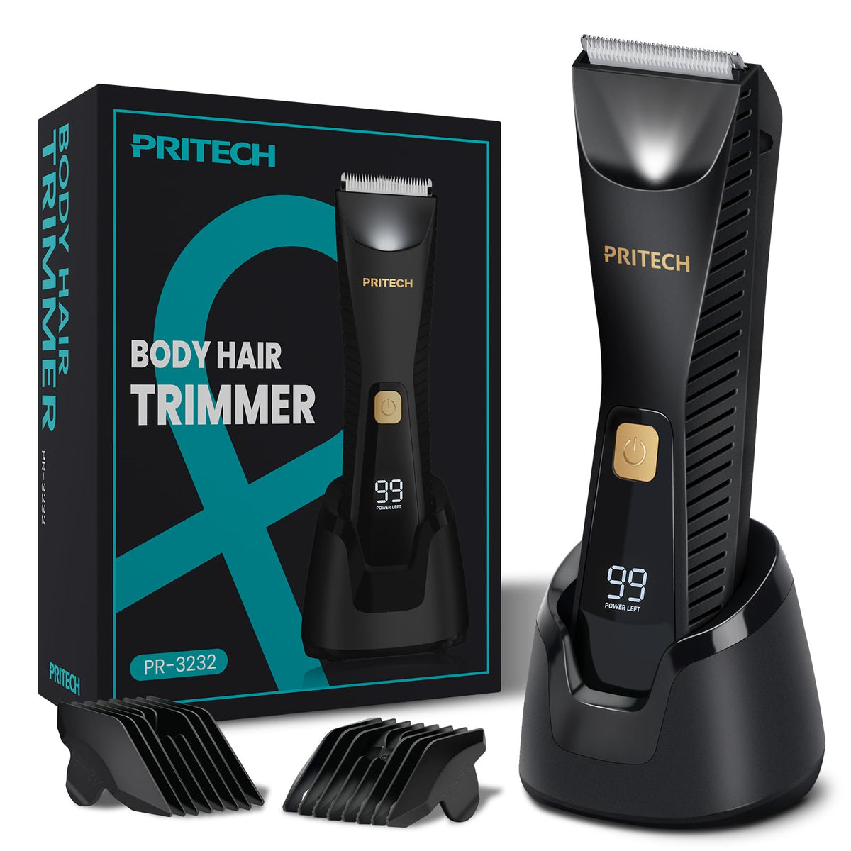 PRITECH Manscape Body Hair Trimmer - Waterproof Pubic Hair Ball Trimmer, Ceramic Blade Shavers Electric Razors for Men with USB-C Charging, Wet/Dry Use, Nick-Free Mens Grooming Kits, Gifts for Men