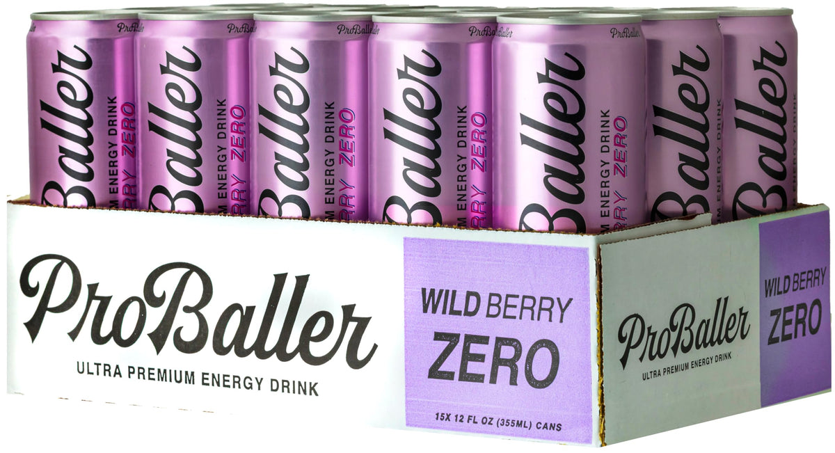 PROBALLER Clean Energy Drink – Athlete-Grade Focus, NSF Certified for Sport, Zero Sugar – Wild Berry, 12 fl oz (15 Pack)