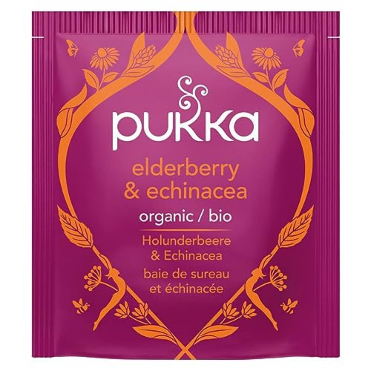 Pukka Elderberry & Echinacea Organic Herbal Tea — Decaf, 80 Bags (4-Pack) | Caffeine-Free Wellness Tea