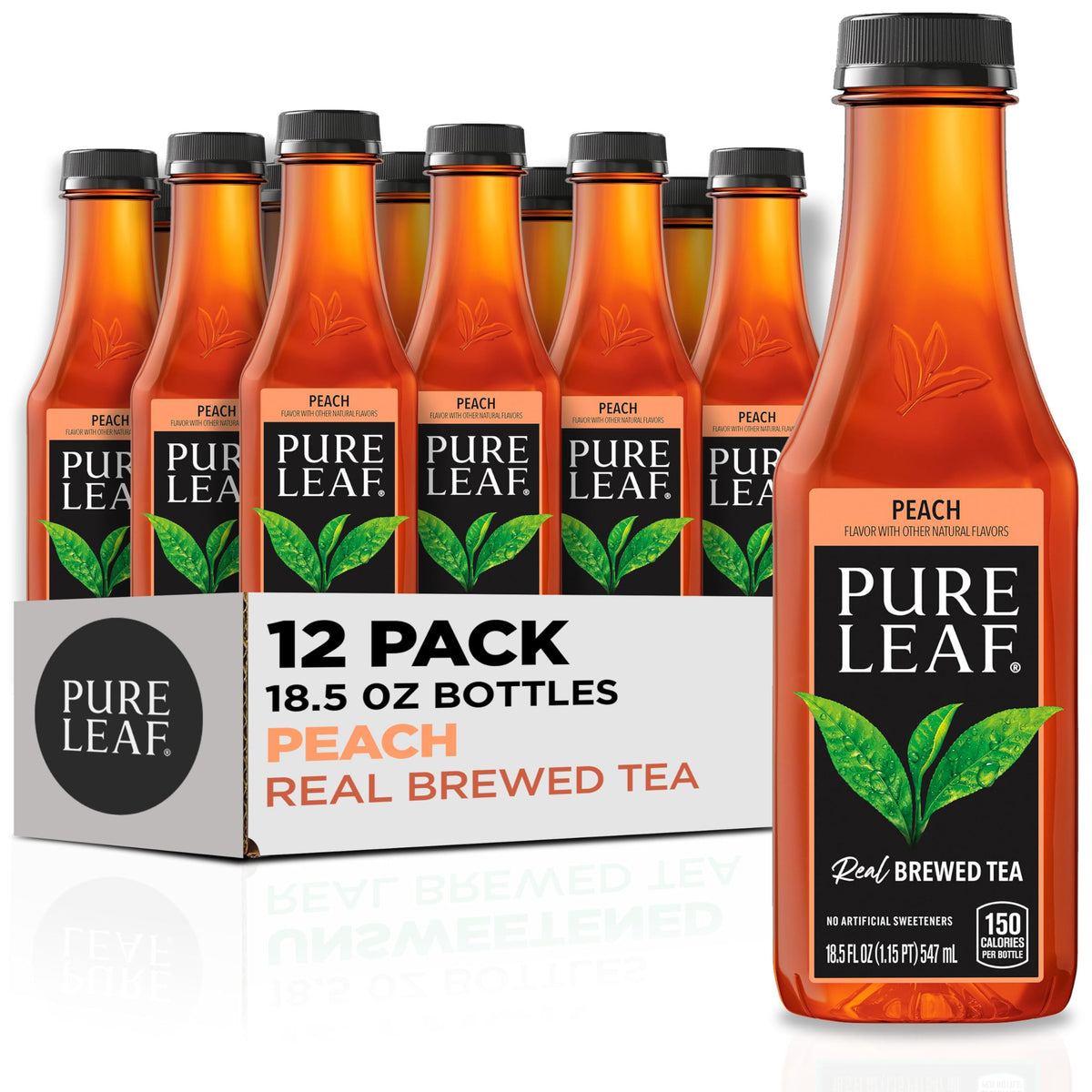 Pure Leaf Peach Iced Tea – Real Brewed Tea, No Artificial Colors, 18.5 fl oz Bottles (Pack of 12)