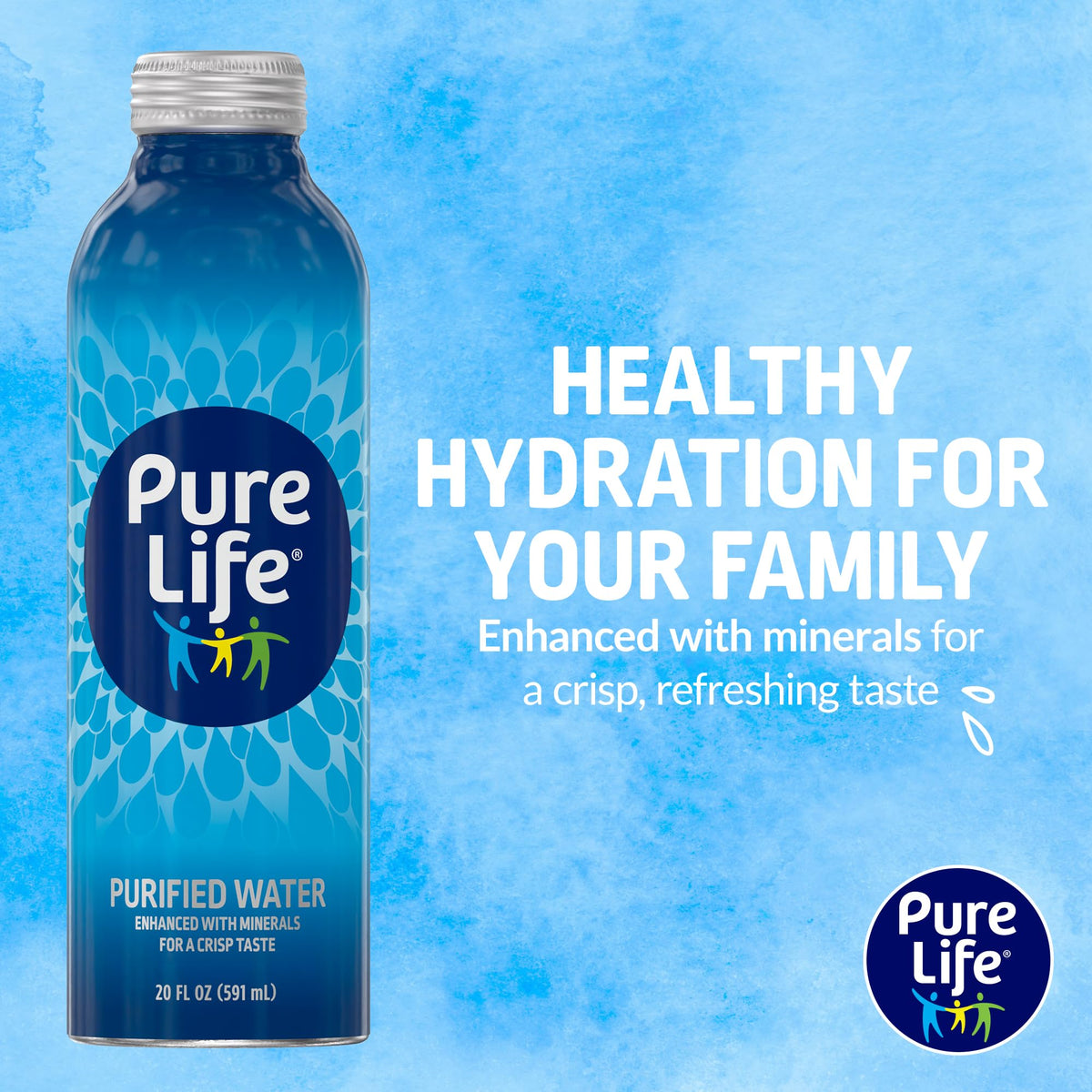 Pure Life Purified Water — 18-Pack, 20 fl oz Aluminum Bottles with Mineral-Enhanced Crisp Taste