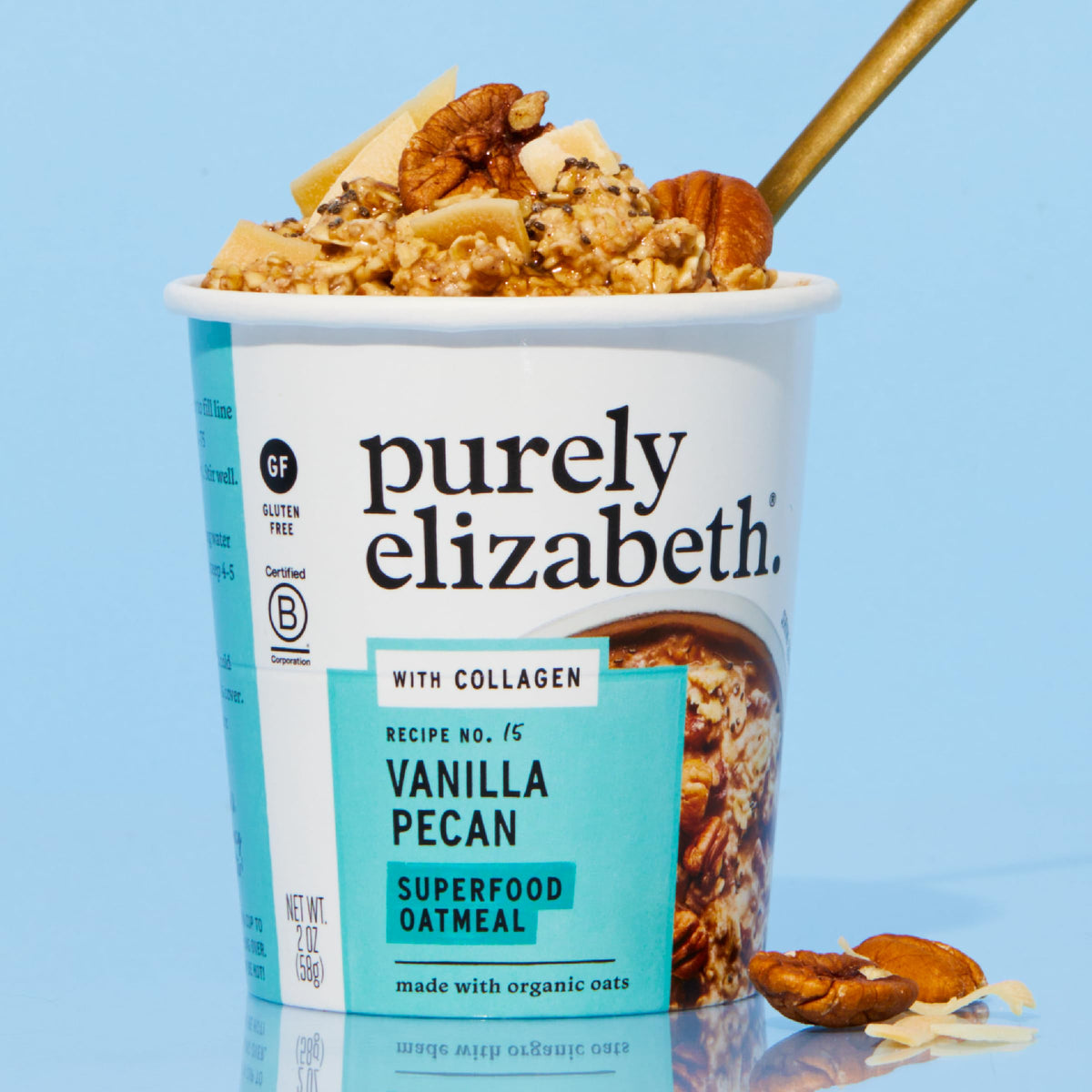 Purely Elizabeth Vanilla Pecan Collagen Oatmeal Cups – Gluten-Free, 12 Pack