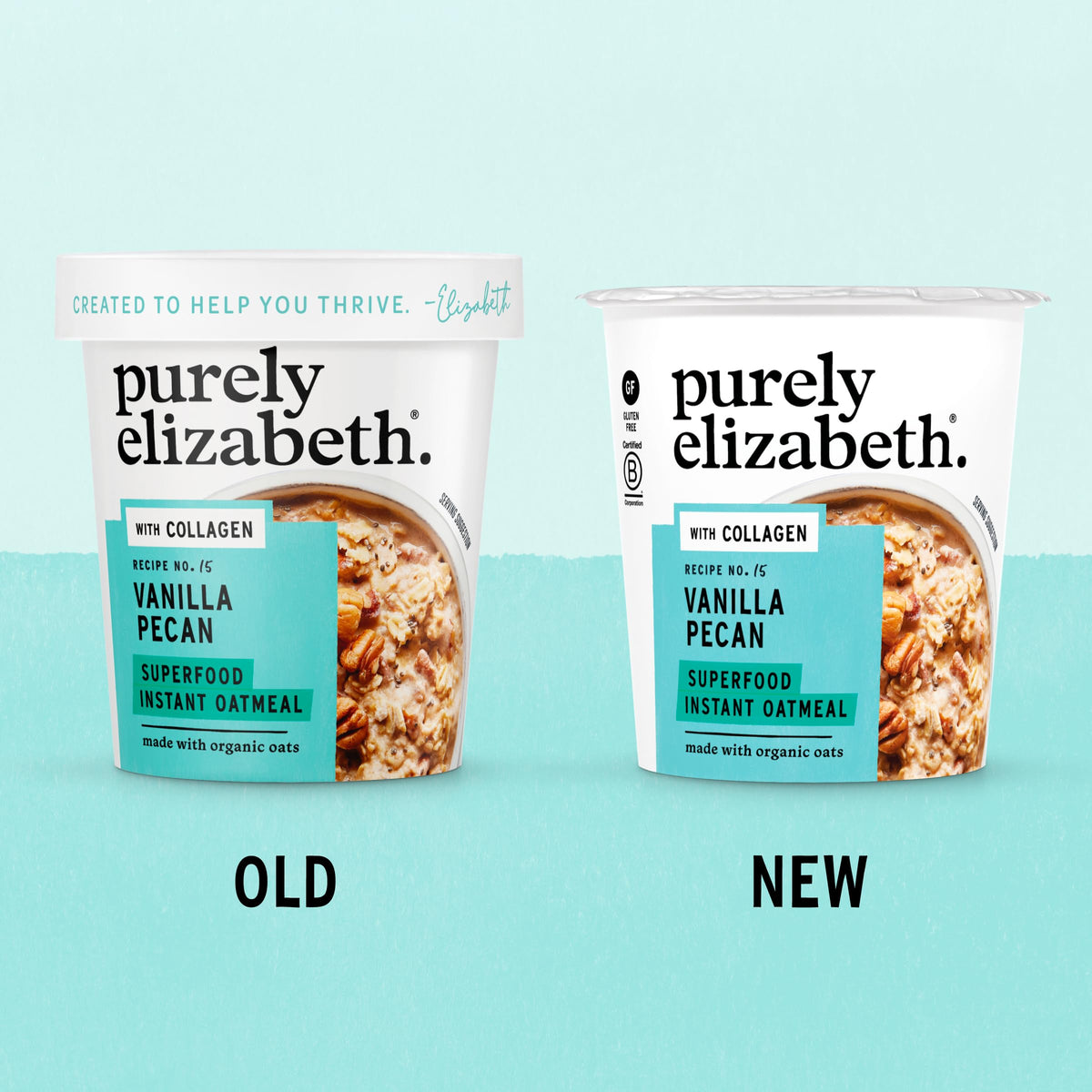 Purely Elizabeth Vanilla Pecan Collagen Oatmeal Cups – Gluten-Free, 12 Pack