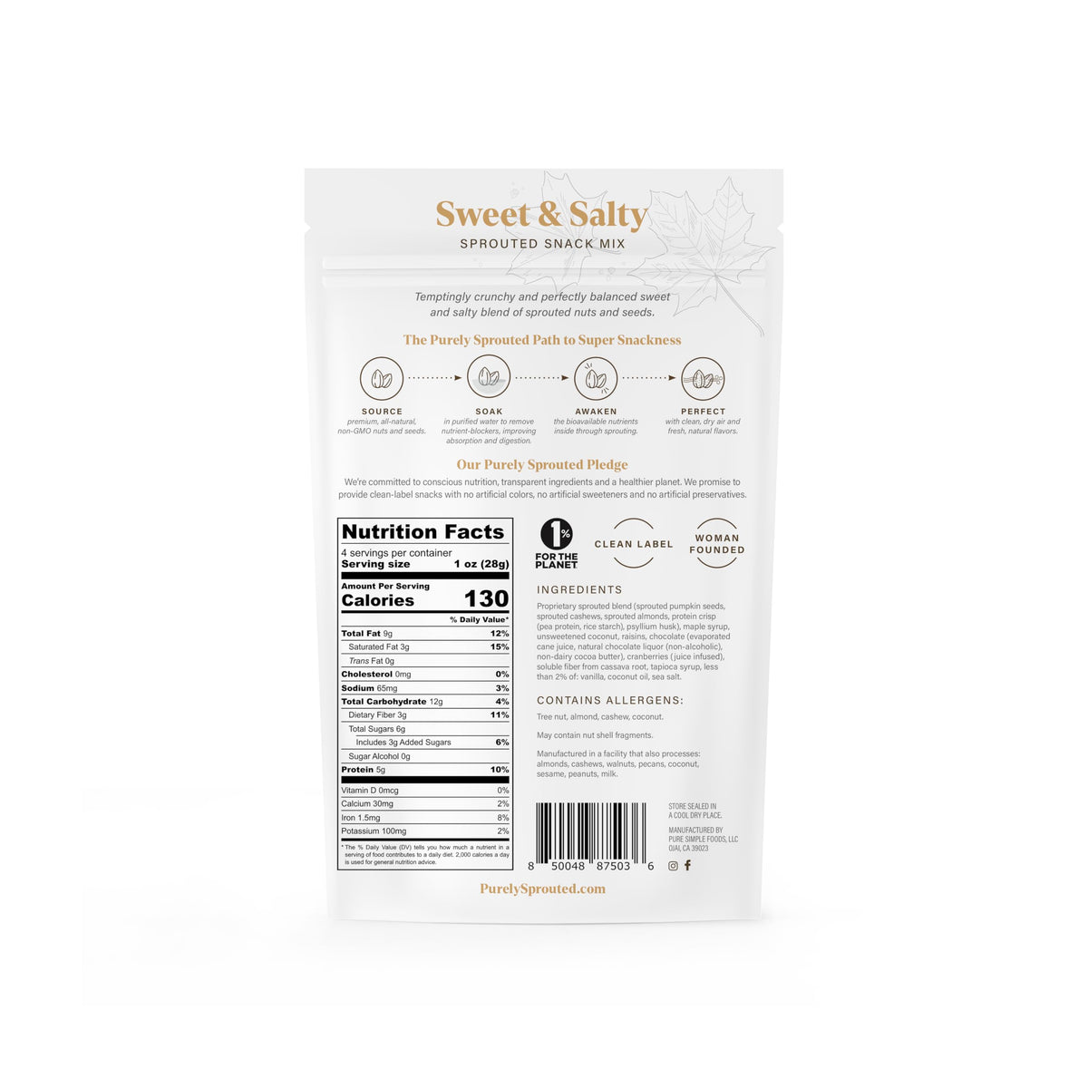 Purely Sprouted Sweet & Salty Non-GMO Snack Mix – Gluten-Free, 4 oz (Pack of 6)