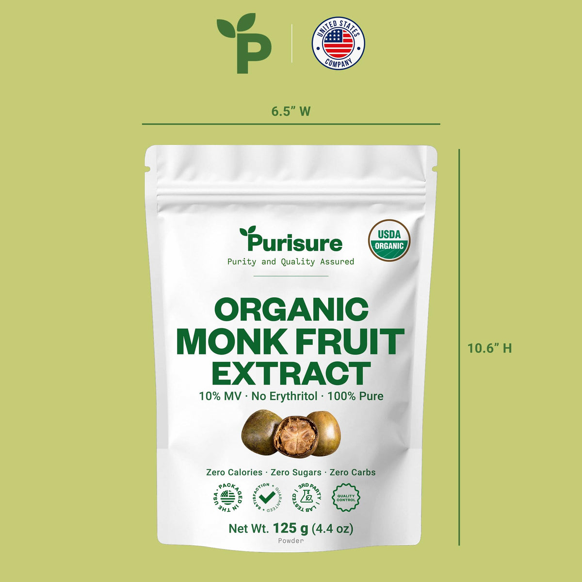 Purisure Organic Monk Fruit Extract Powder 125g — Zero Calorie, Keto & Paleo Friendly