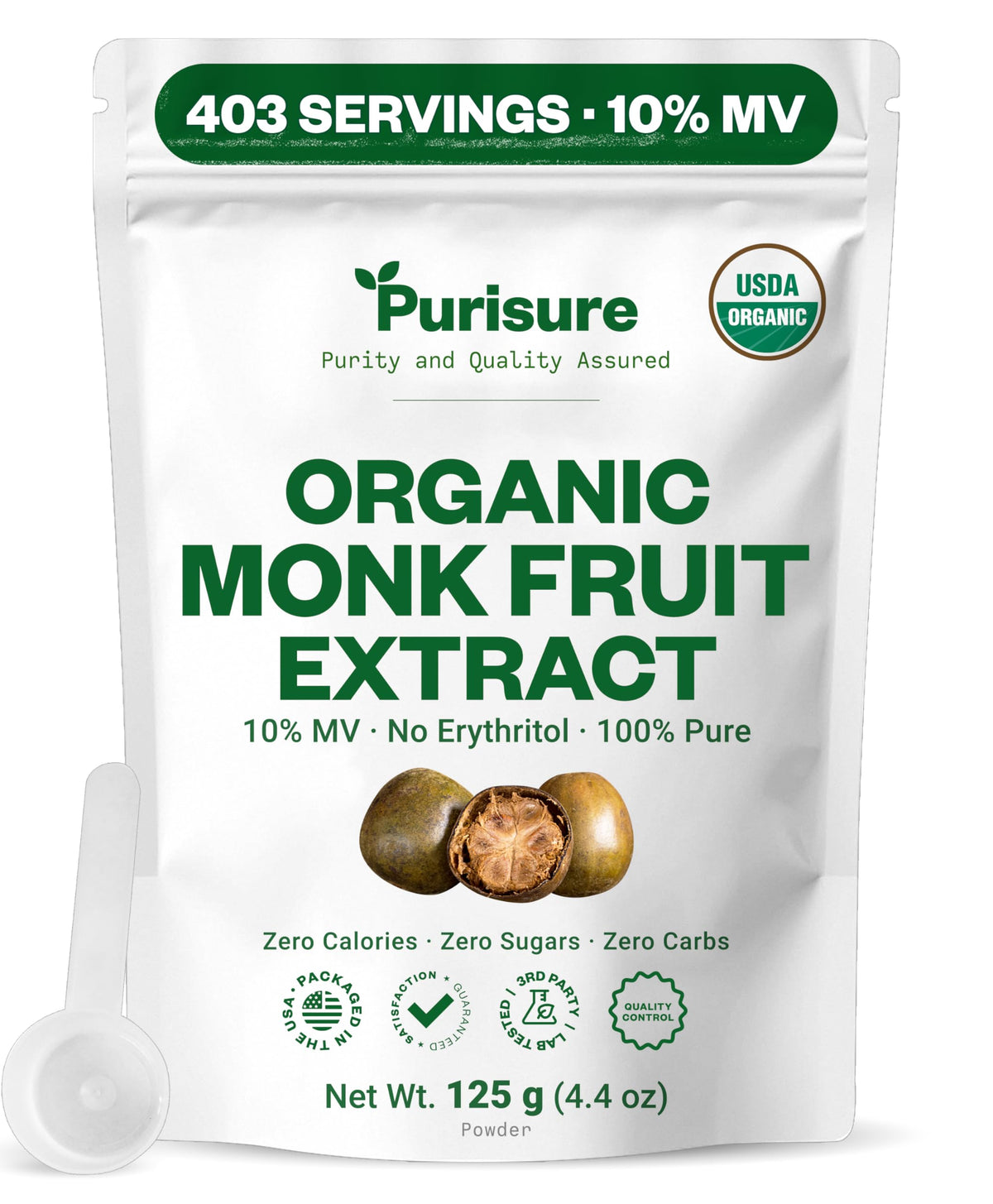 Purisure Organic Monk Fruit Extract Powder 125g — Zero Calorie, Keto & Paleo Friendly